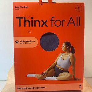 NEW THINX FOR ALL LACE TRIM BRIEF ALL SIZE LARGE COLOR STORM BLUE